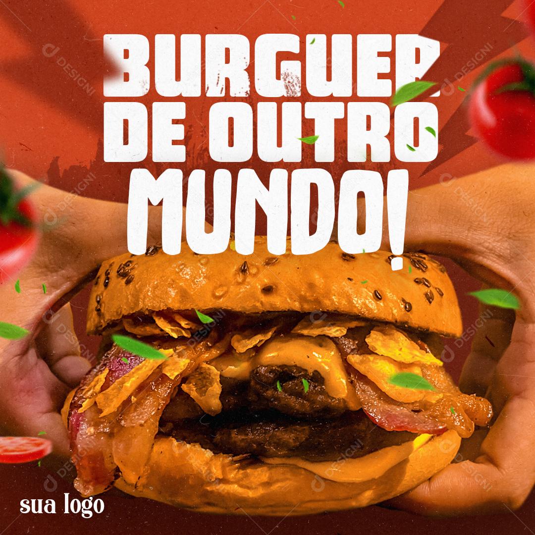 Post Feed Hamburgueria Burguer de Outro Mundo Social Media PSD Editável