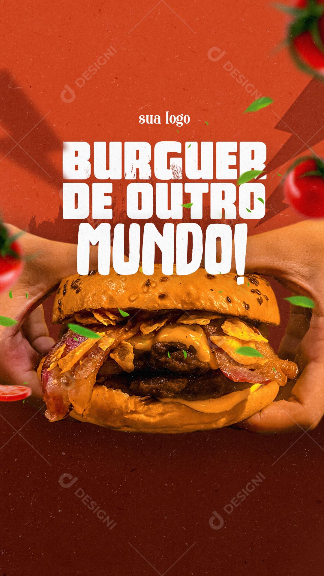 Post Story Hamburgueria Burguer de Outro Mundo Social Media PSD Editável