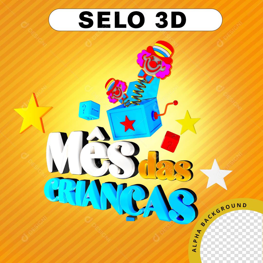 Selo 3D Mês das Crianças para Composição PNG Transparente Sem Fundo