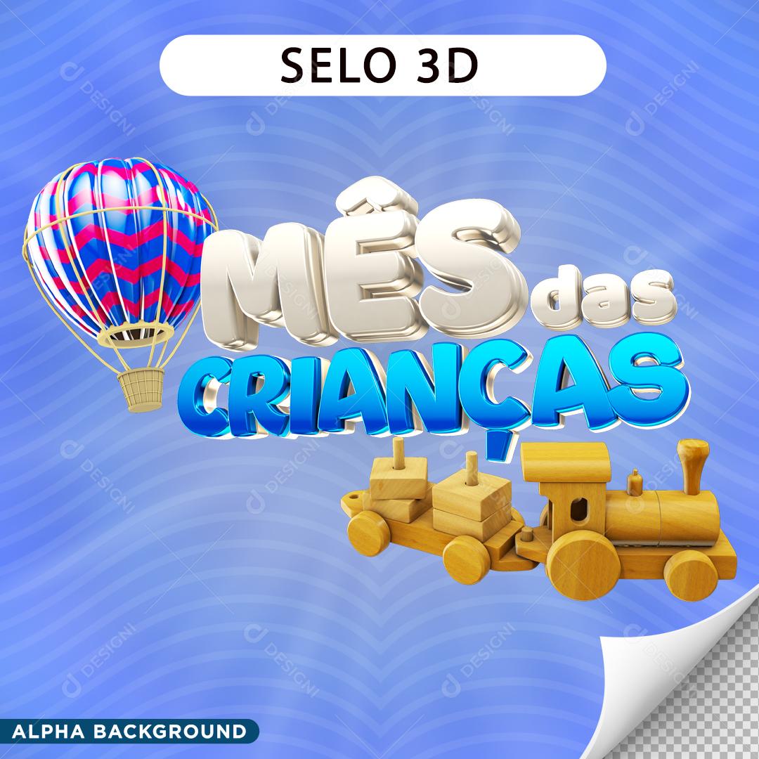 Selo 3D Mês das Crianças para Composição PNG Transparente Sem Fundo