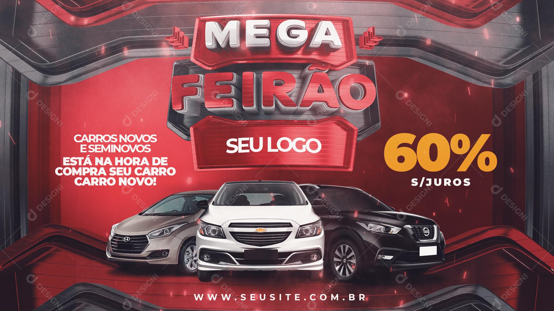 Banner Mega Feirão Carros Novos e Seminovos Social Media PSD Editável