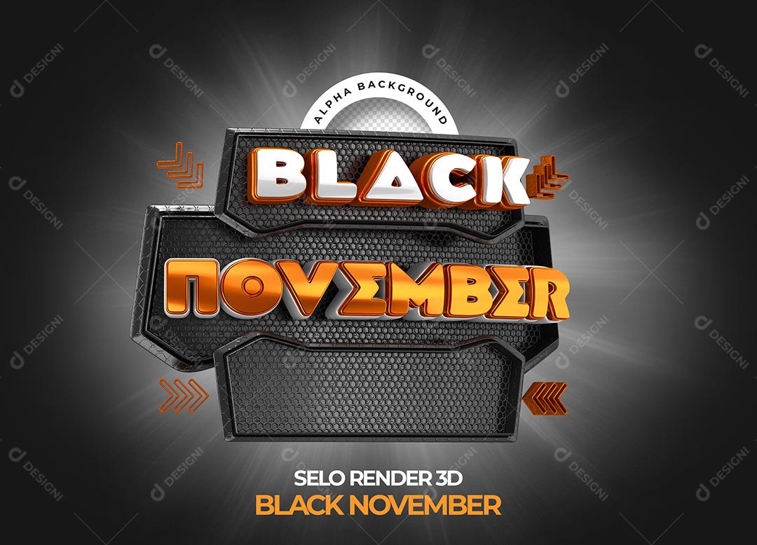 Selo 3D para Composição Black November PNG Transparente Sem Fundo