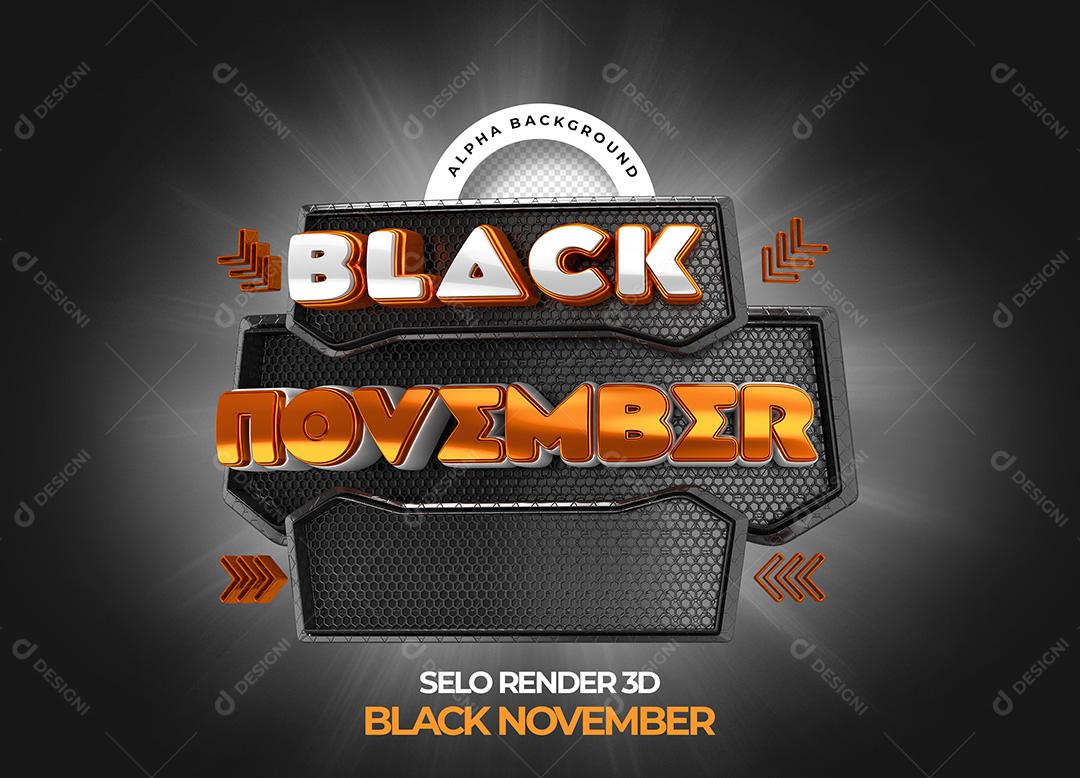 Selo 3D para Composição Black November PNG Transparente Sem Fundo
