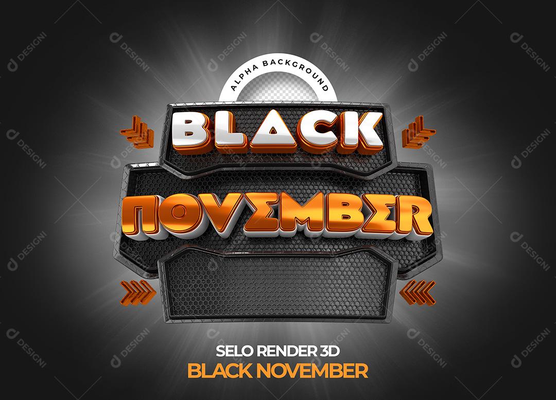 Selo 3D para Composição Black November PNG Transparente Sem Fundo