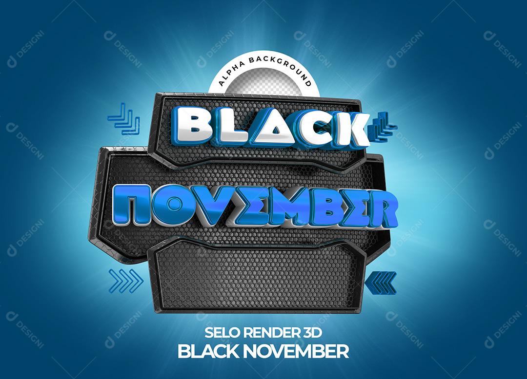 Selo 3D para Composição Black November PNG Transparente Sem Fundo
