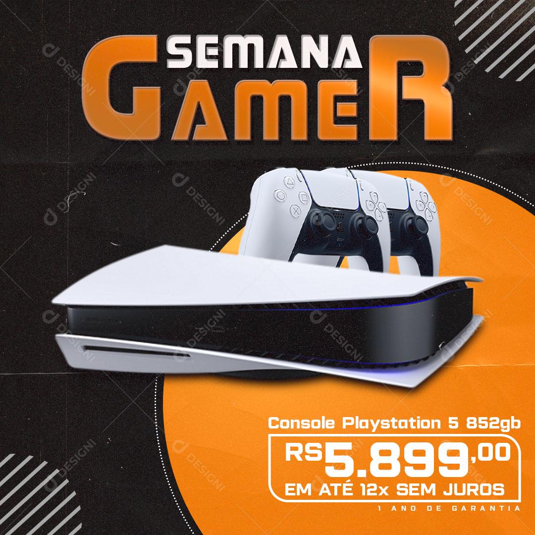 Post Feed Loja Semana Gamer Console PS5 Eletrônico Social Media PSD Editável