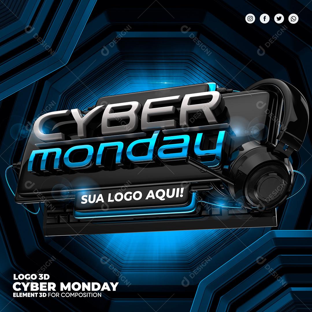 3D Stamp for Cyber Monday Composition PSD