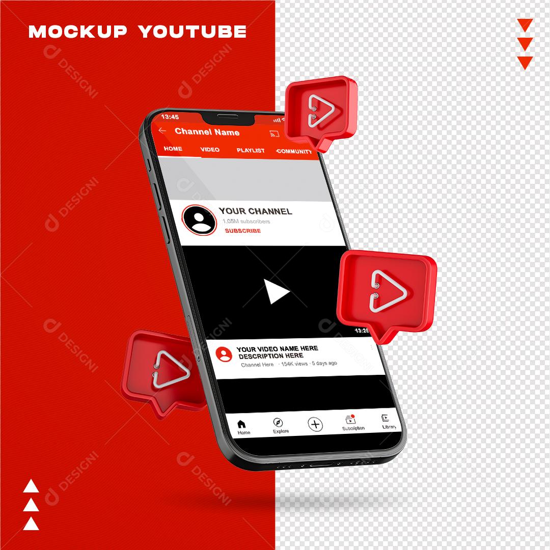 Mockup YouTube em Celular PSD Editável