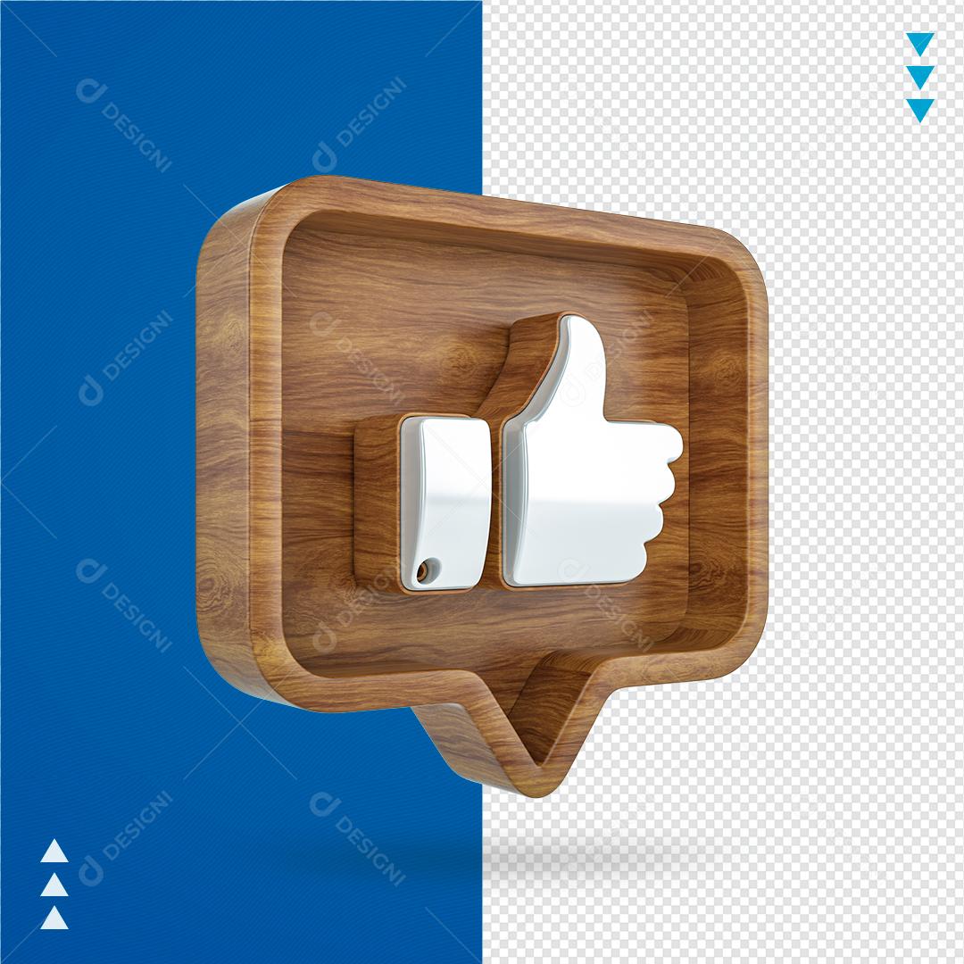 Elemento 3D Like Facebook Efeito Madeira Composição PNG Transparente Sem Fundo