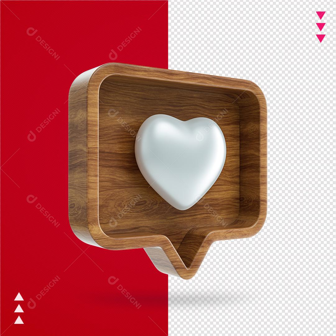 Elemento 3D Like Instagram Efeito Madeira Composição PNG Transparente Sem Fundo