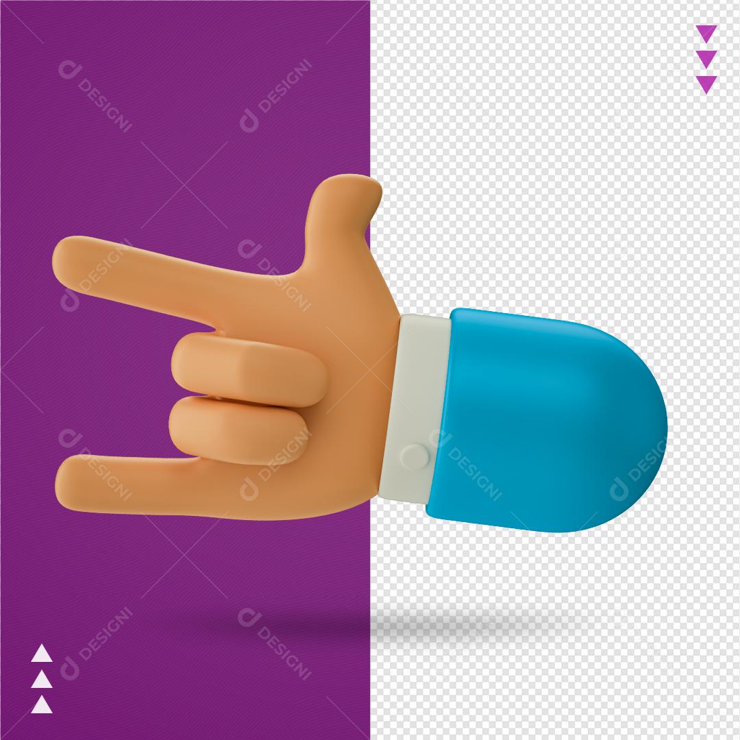Elemento 3D para Composição Mão Símbolo de Rock Cartoon PNG Transparente Sem Fundo