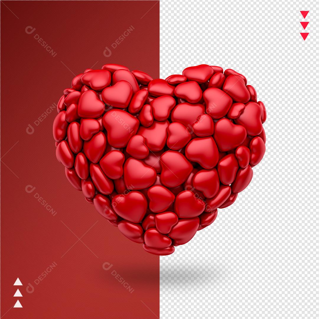 Elemento 3D para Composição Coração Formado Por Corações PNG Transparente Sem Fundo