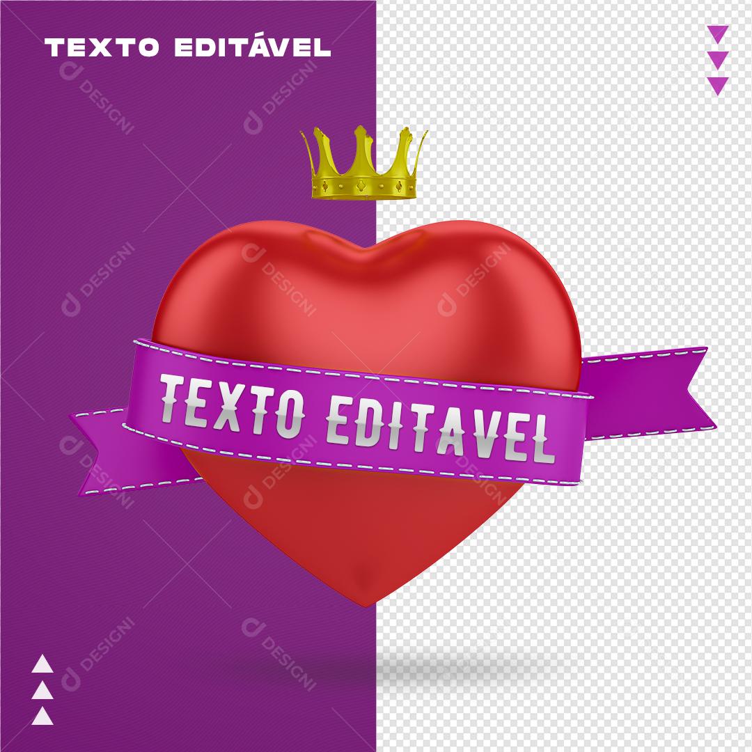 Selo 3D para Composição Coração com Faixa PSD Texto Editável