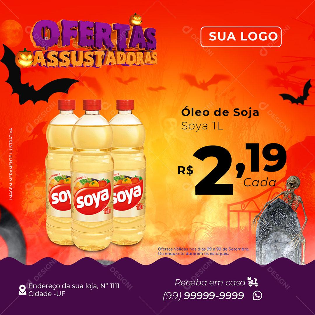 Post Feed Supermercado Oferta Assustadoras Produto Óleo Social Media PSD Editável