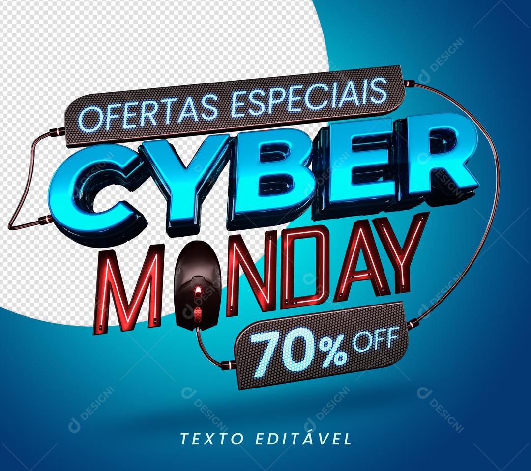 Ofertas Especiais Cyber Monday Selo 3D Texto Editável PSD