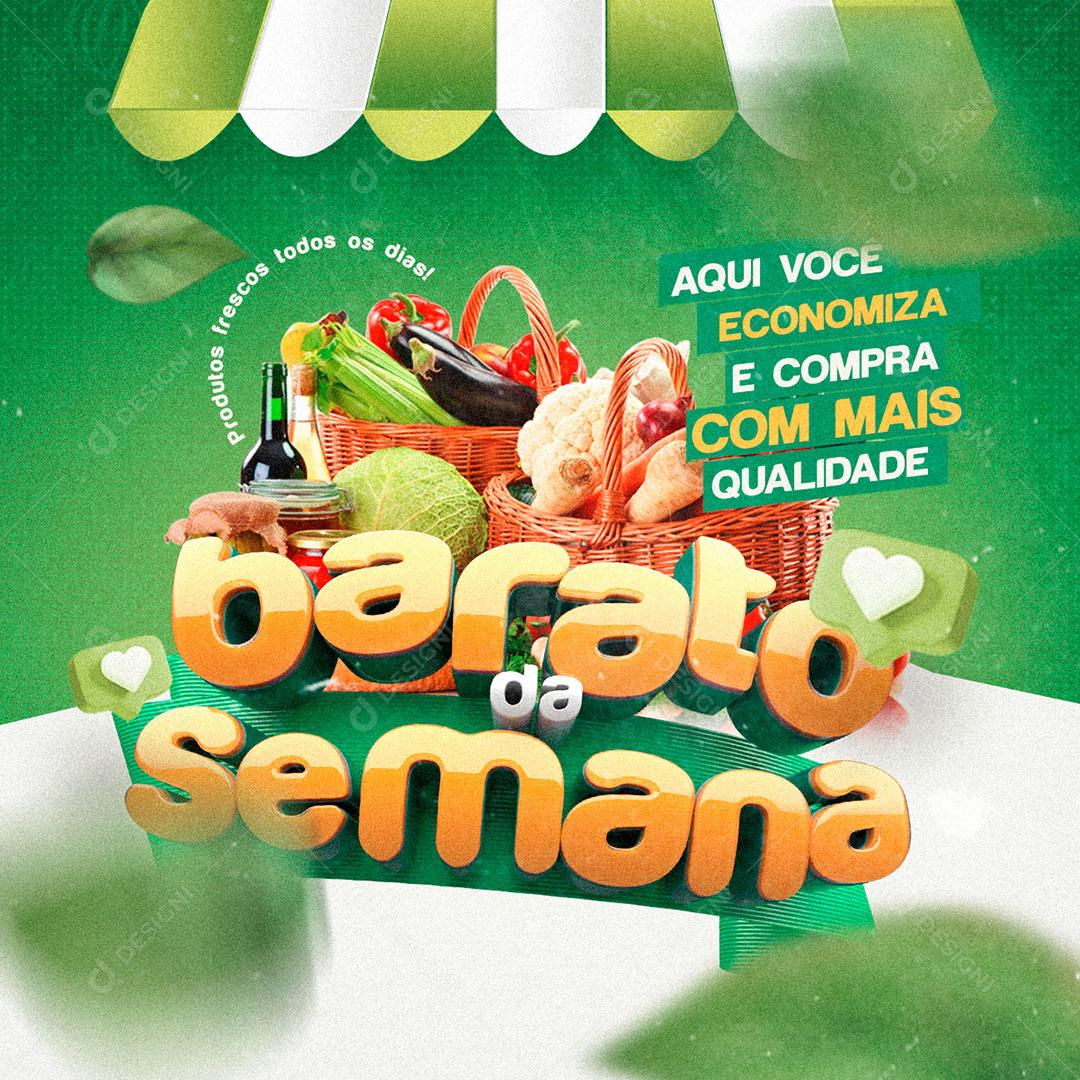 Post Feed Hortifruti Barato da Semana Aqui Você Economiza Social Media PSD Editável