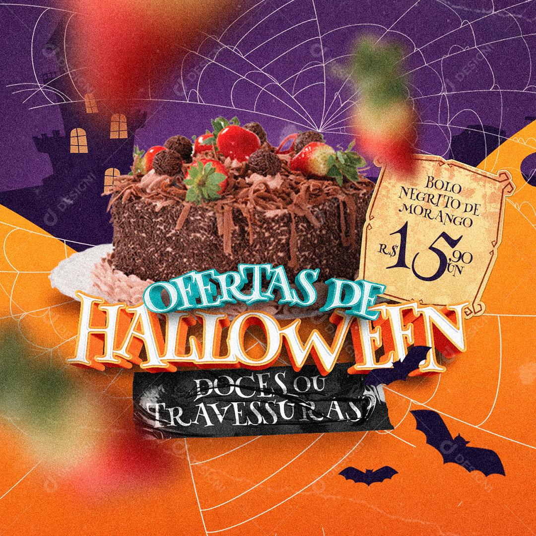 Post Feed Ofertas de Halloween Doces ou Travessuras Social Media PSD Editável