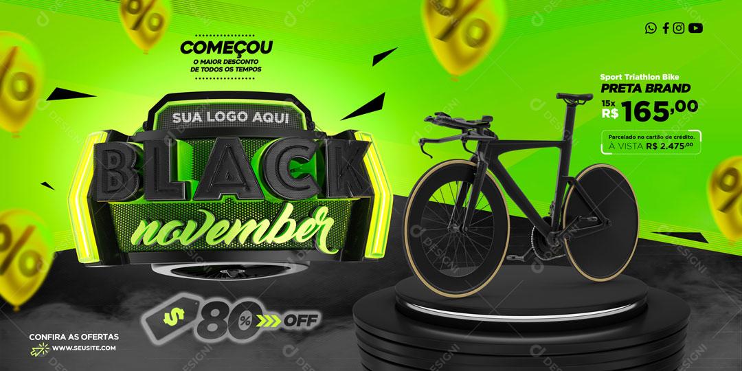 Post Banner Black November Produto Bicicleta Social Media PSD Editável