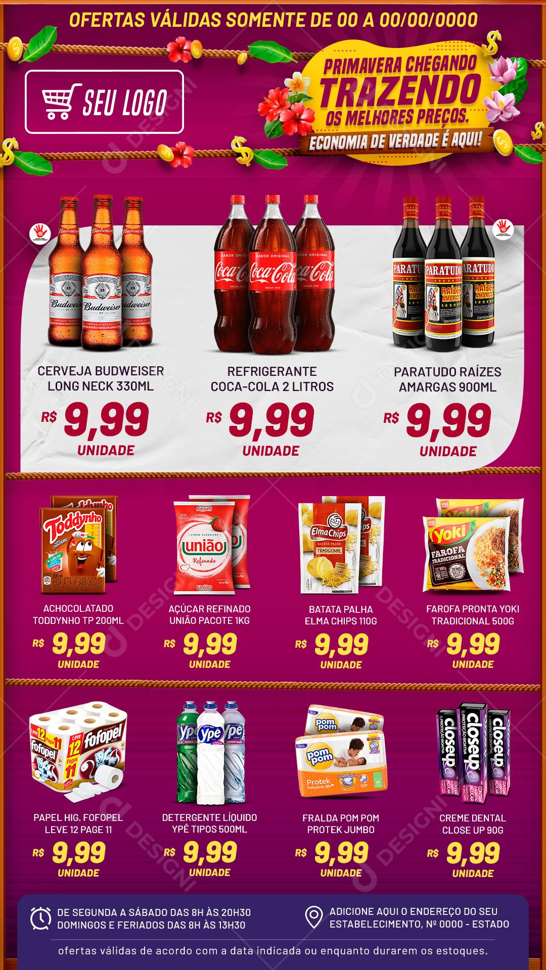 Encarte Supermercado Primavera Trazendo O melhores Preços Social Media PSD Editável