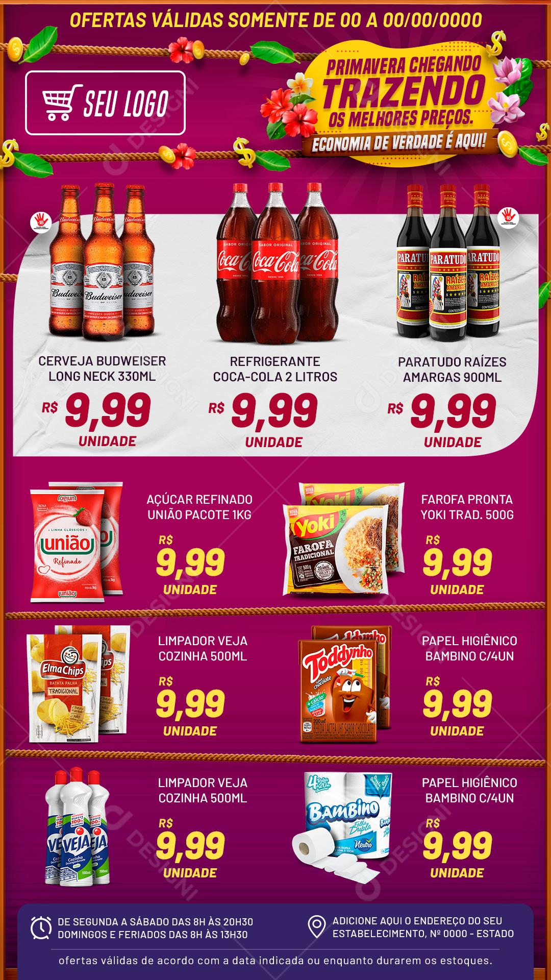 Encarte Supermercado Primavera Trazendo O melhores Preços Social Media PSD Editável