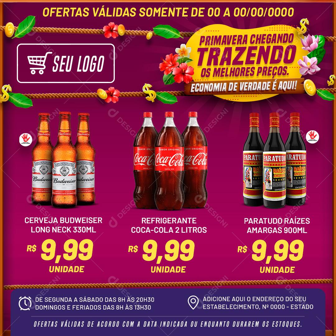 Encarte Supermercado Primavera Trazendo O melhores Preços Social Media PSD Editável