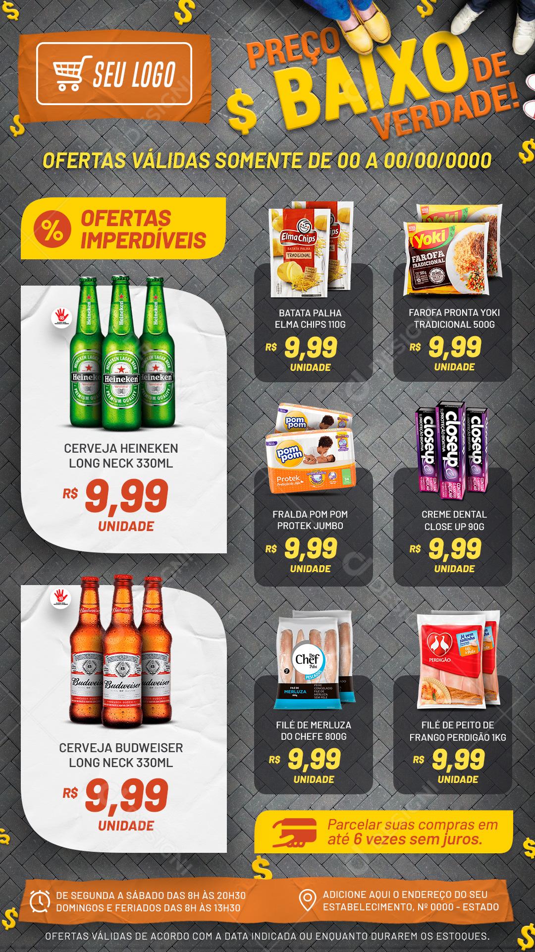 Encarte Supermercado Preço Baixo De Verdade Social Media PSD Editável