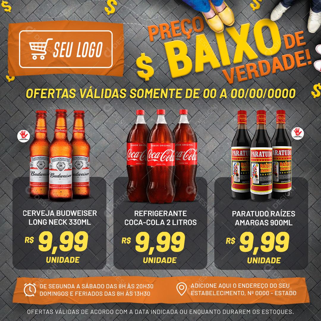 Encarte Supermercado Preço Baixo De Verdade Social Media PSD Editável