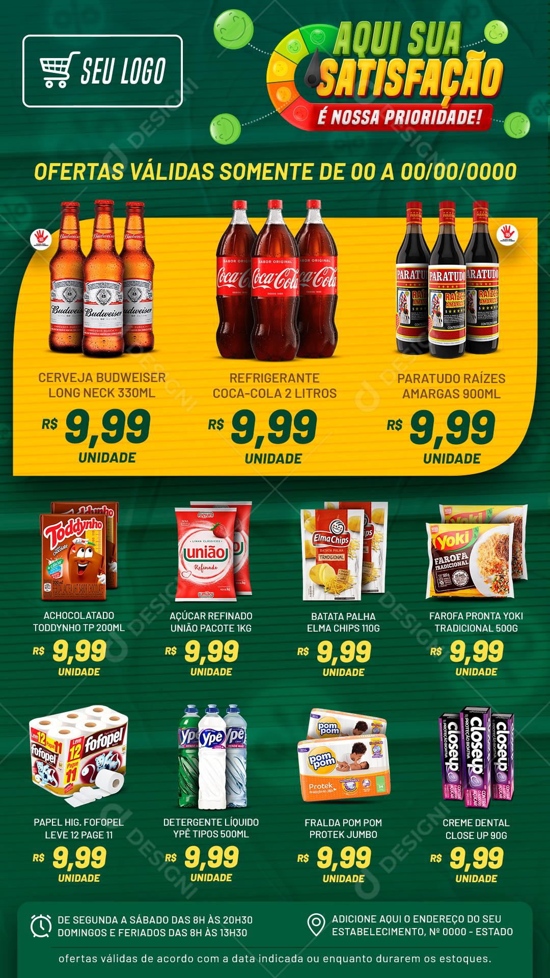 Encarte Supermercado Aqui Sua Satisfação É Nossa Prioridade Social Media PSD Editável