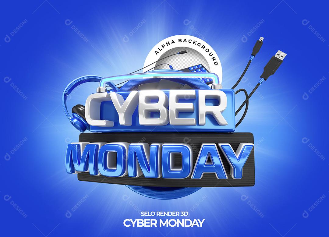 Selo 3D para Composição Cyber Monday PNG Transparente Sem Fundo
