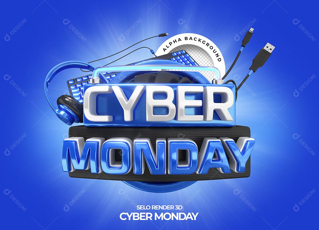 Selo 3D para Composição Cyber Monday PNG Transparente Sem Fundo