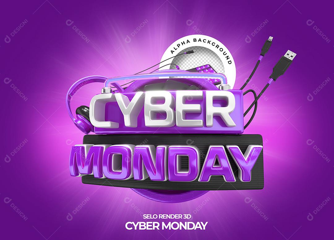Selo 3D para Composição Cyber Monday PNG Transparente Sem Fundo