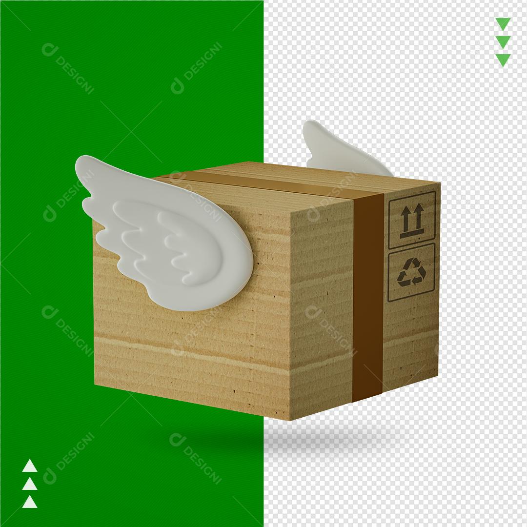 Caixa Com Asas Elemento 3D Para Composição PNG Transparente