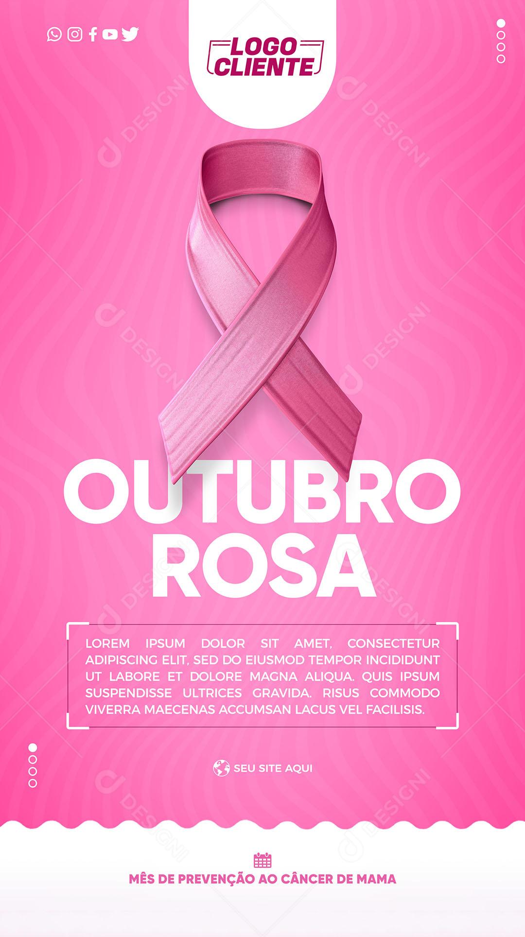 Post Story Outubro Rosa Mes de Prevenção ao Câncer Social Media PSD Editável
