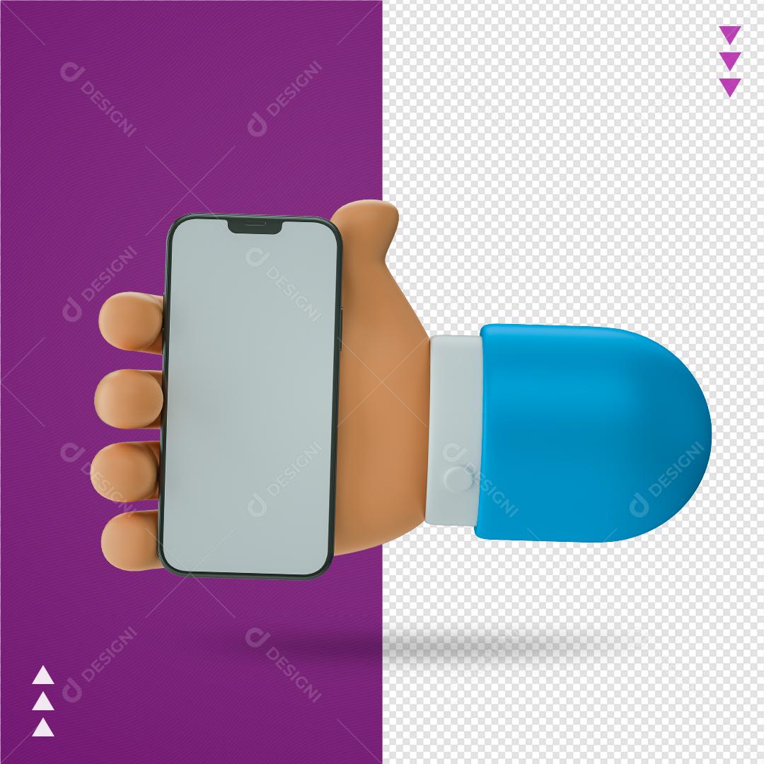 Mão Segurando Um Celular Elemento 3D Para Composição PNG Transparente