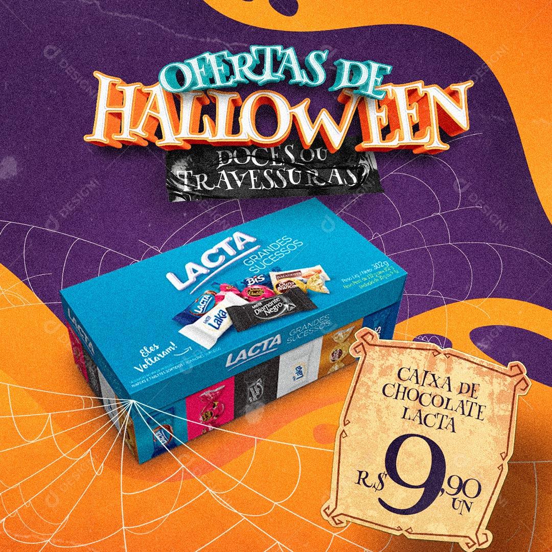 Ofertas Halloween Caixa de Bombom Lacta Gostosuras ou Travessuras Social Media PSD Editável