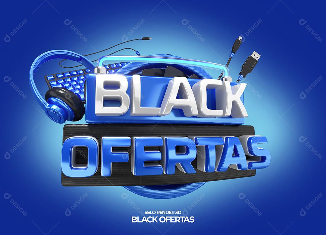 Black Ofertas Selo 3D Azul Para Composição PNG Transparente