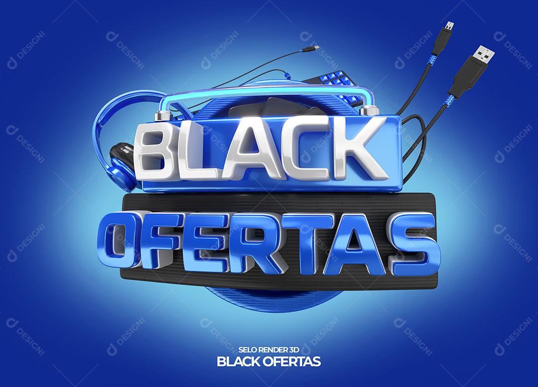 Black Ofertas Selo 3D Azul Para Composição PNG Transparente