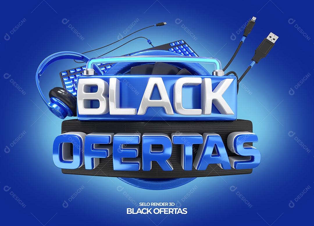Black Ofertas Selo 3D Azul Para Composição PNG Transparente