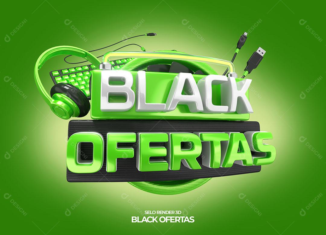 Black Ofertas Selo 3D Verde Para Composição PNG Transparente