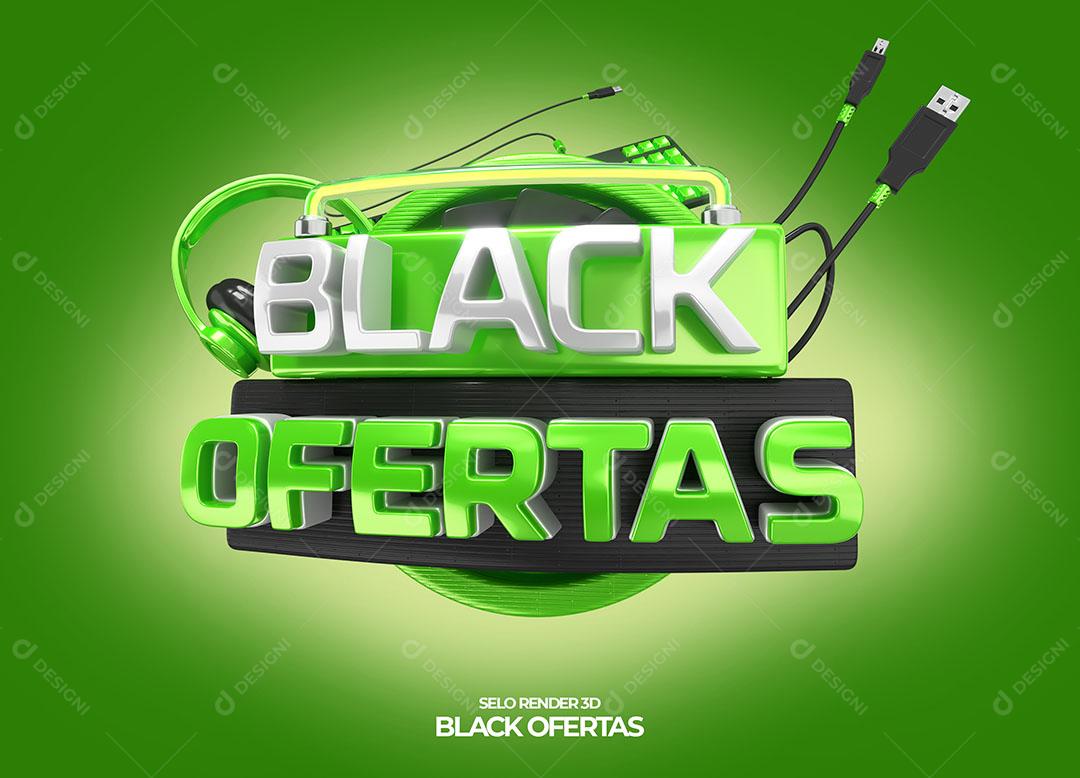 Black Ofertas Selo 3D Verde Para Composição PNG Transparente