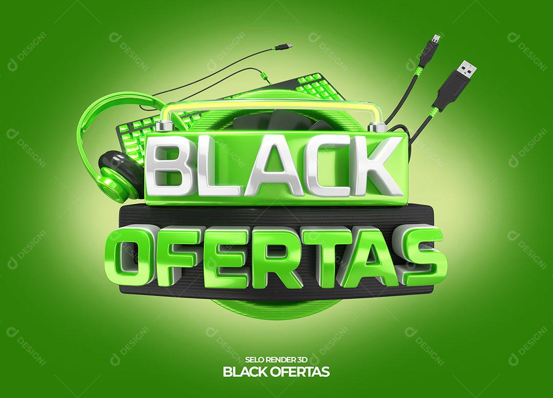 Black Ofertas Selo 3D Verde Para Composição PNG Transparente