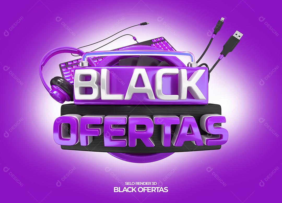 Black Ofertas Selo 3D Roxo Para Composição PNG Transparente