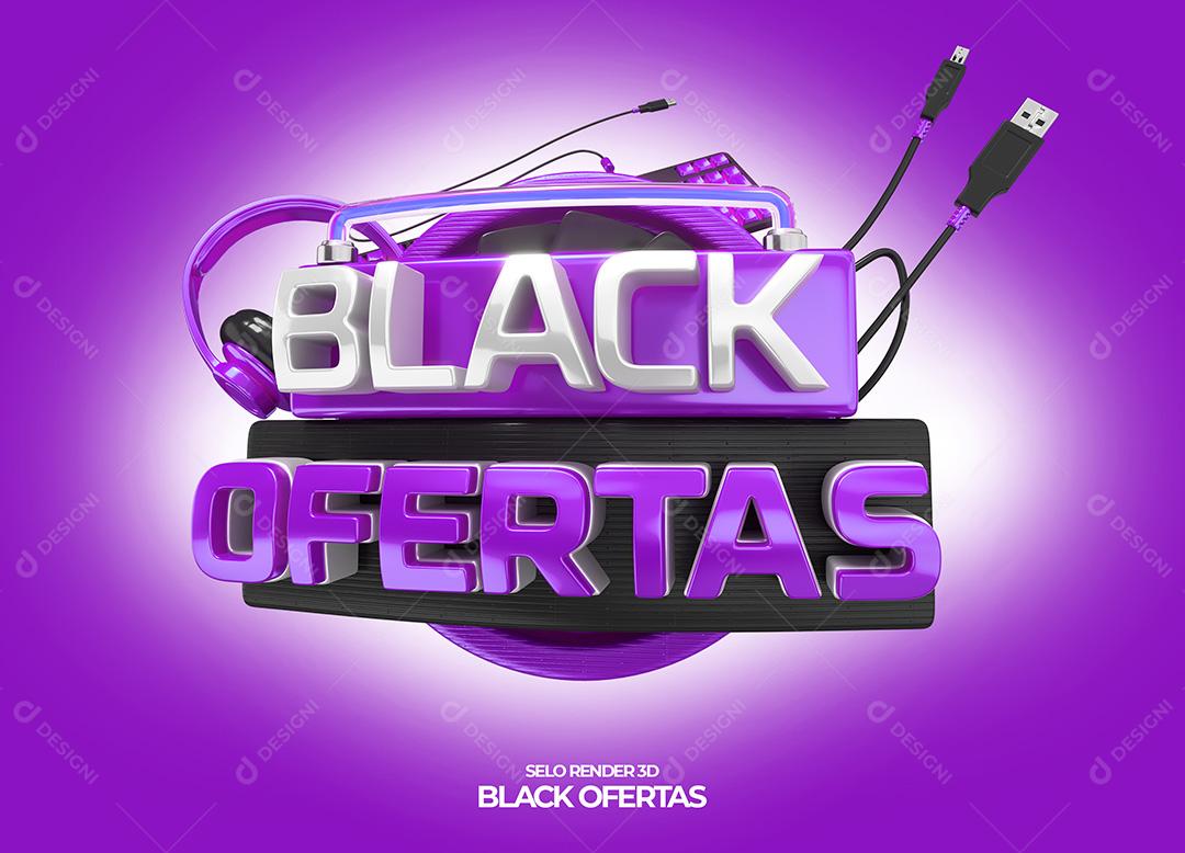Black Ofertas Selo 3D Roxo Para Composição PNG Transparente