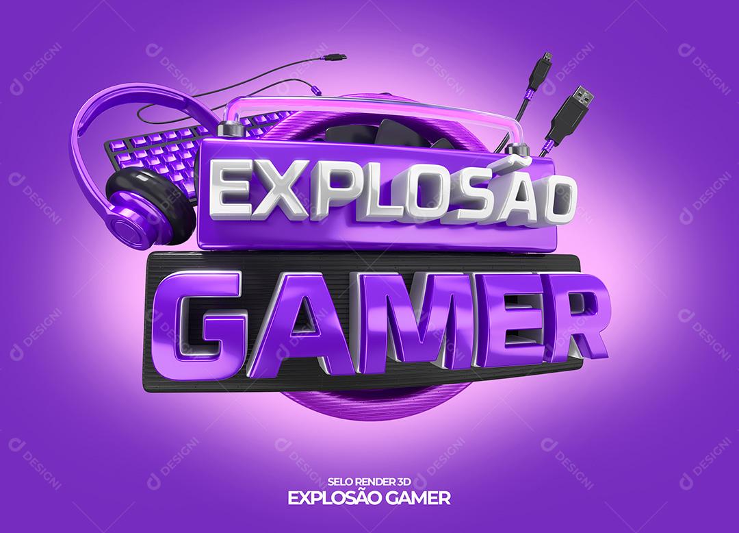 Selo 3D Para Composição Explosão Gamer Roxo PNG Transparente Sem Fundo