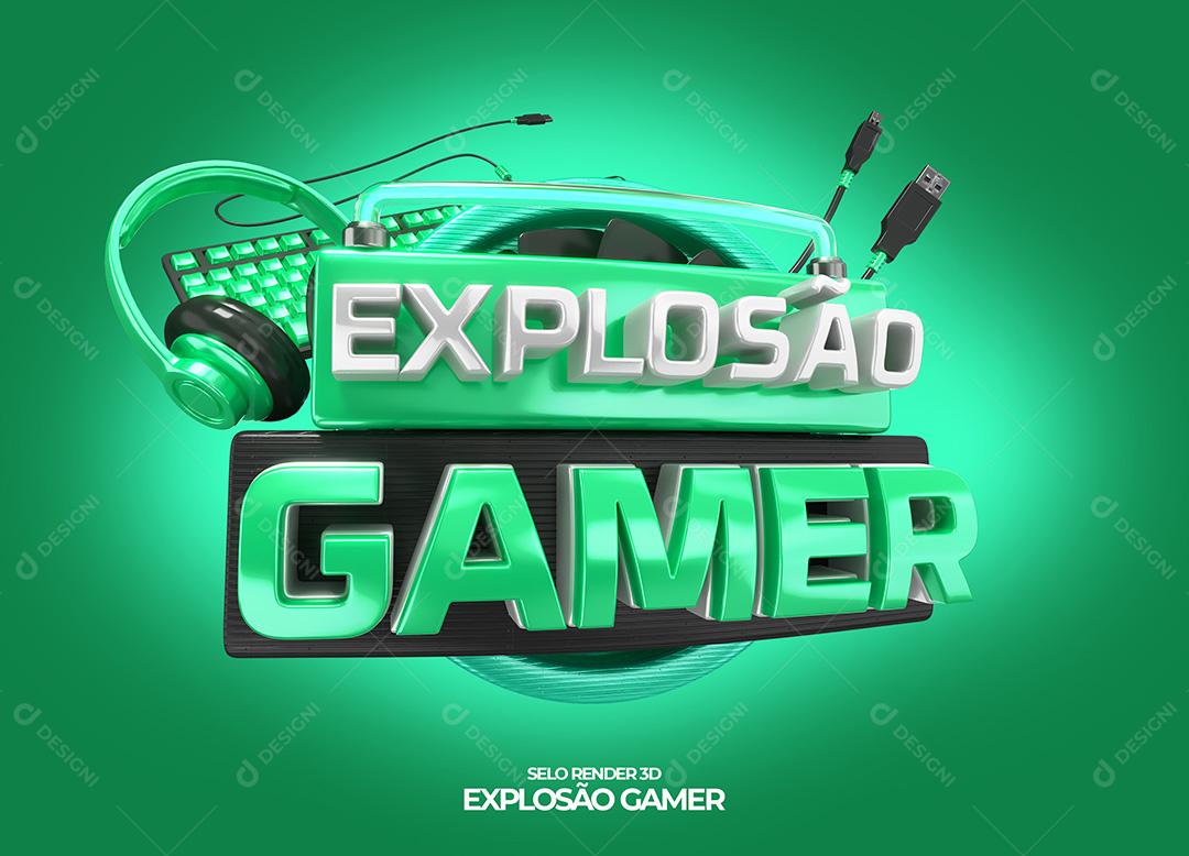 3D Stamp For Gamer Explosion Composition Green PNG Transparent No Background