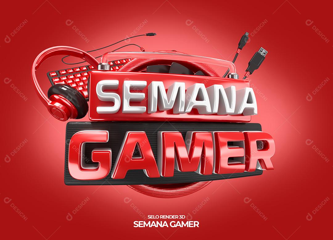 Semana Gamer Selo 3D Vermelho Para Composição PNG Transparente