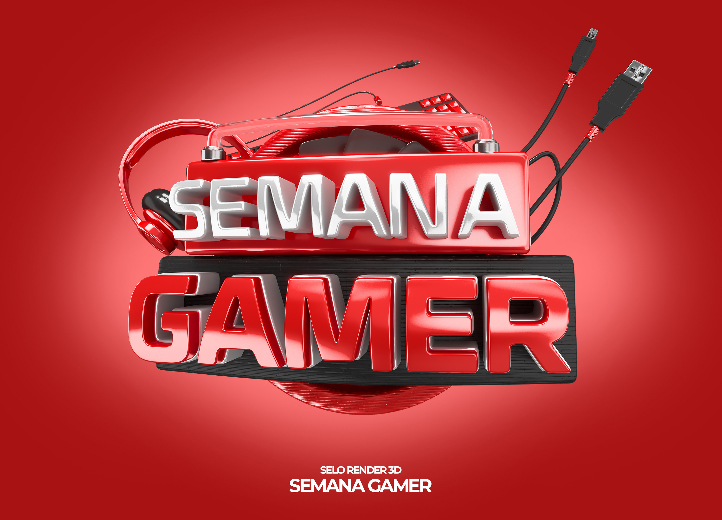 Semana Gamer Selo 3D Vermelho Para Composição PNG Transparente