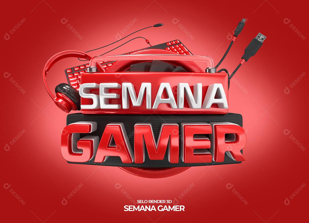 Semana Gamer Selo 3D Vermelho Para Composição PNG Transparente