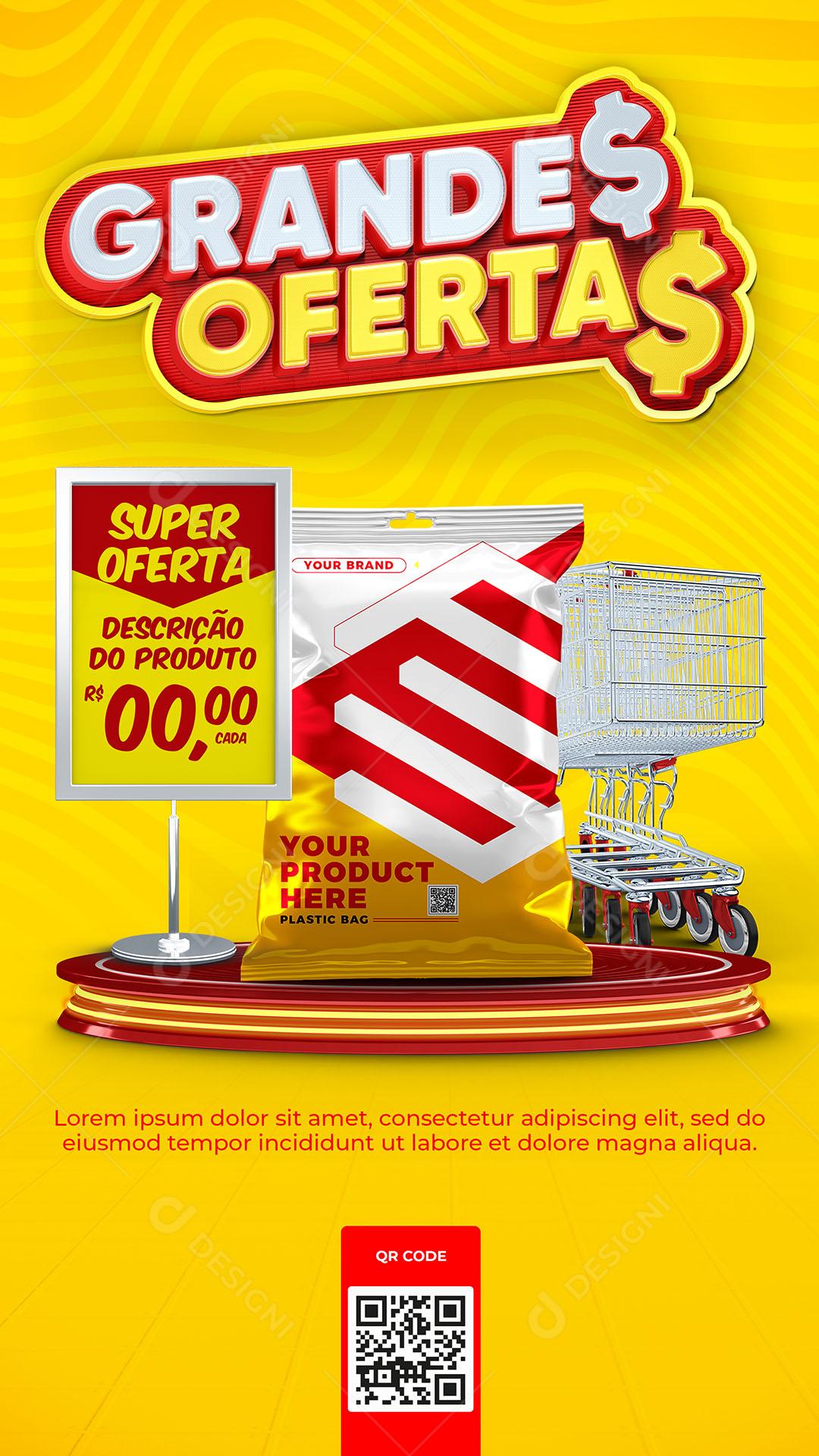 Post Story Rede Social Supermercados Grandes Oferta Fundo Amarelo PSD