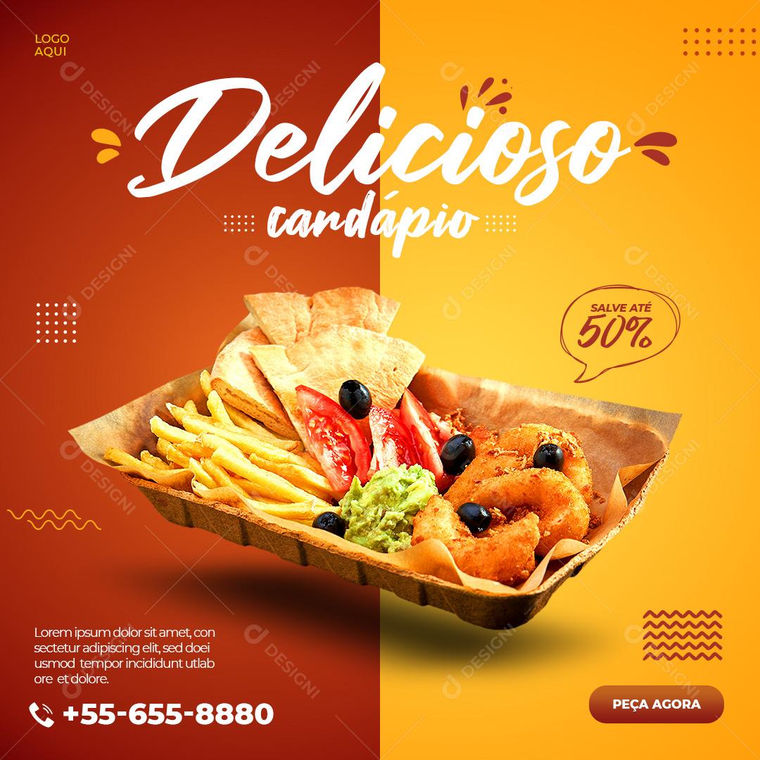 Post Feed Lanchonete Delicioso Cardápio Social Media PSD Editável